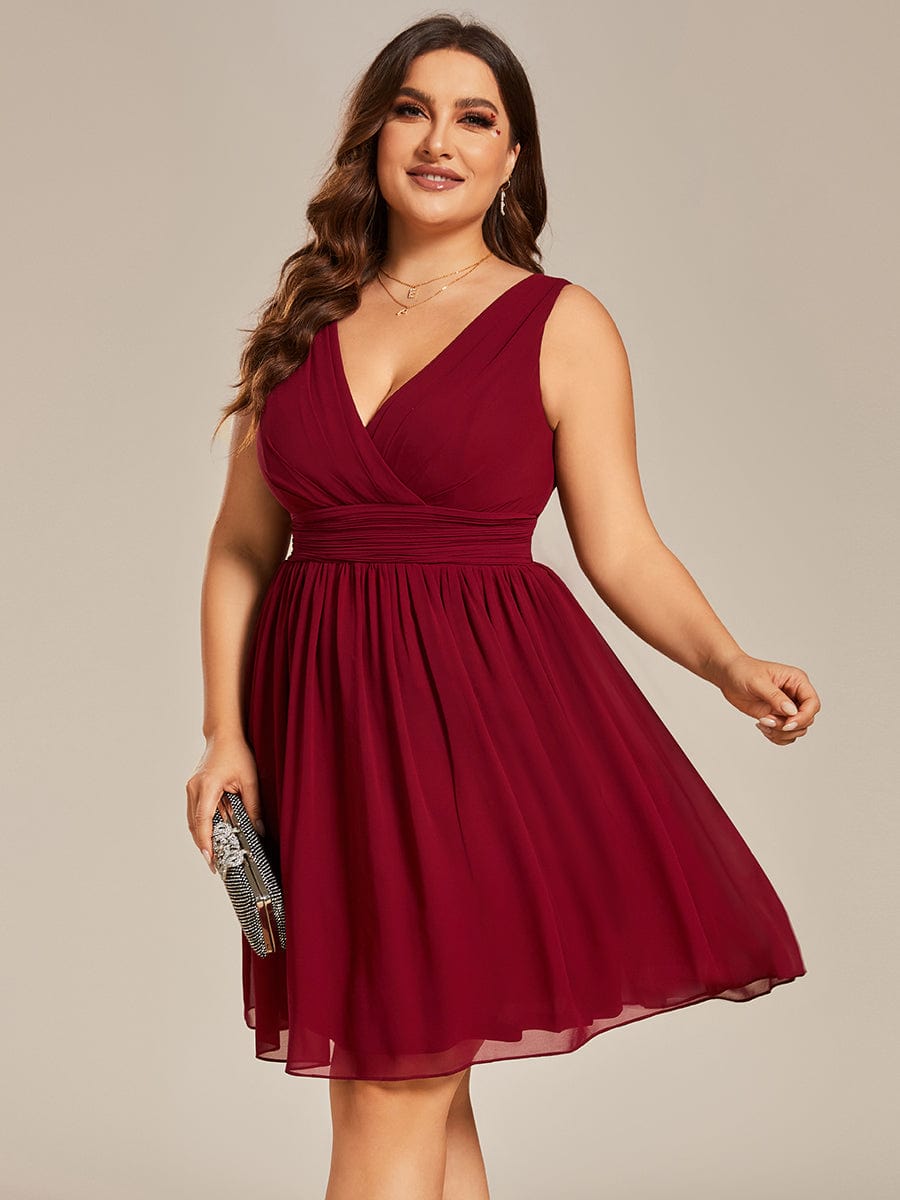 Plus Size Chiffon Sleeveless V Neck Short Bridesmaid Dress Wedding Party Guest Dresses Gowns