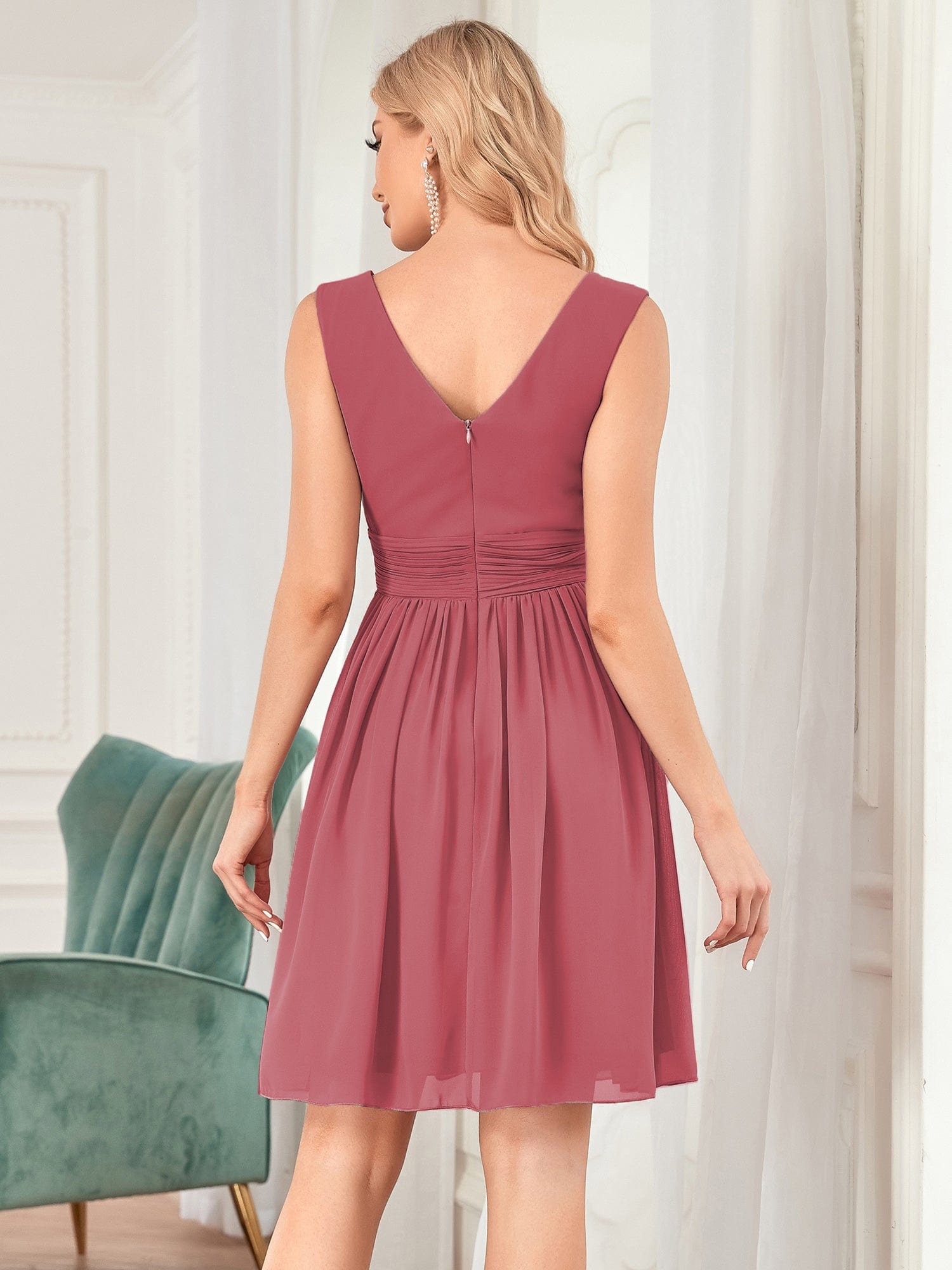 junior wedding guest dresses Custom Size Women Sleeveless V Neck Short Bridesmaid Dress Junior Wedd – kingbridals