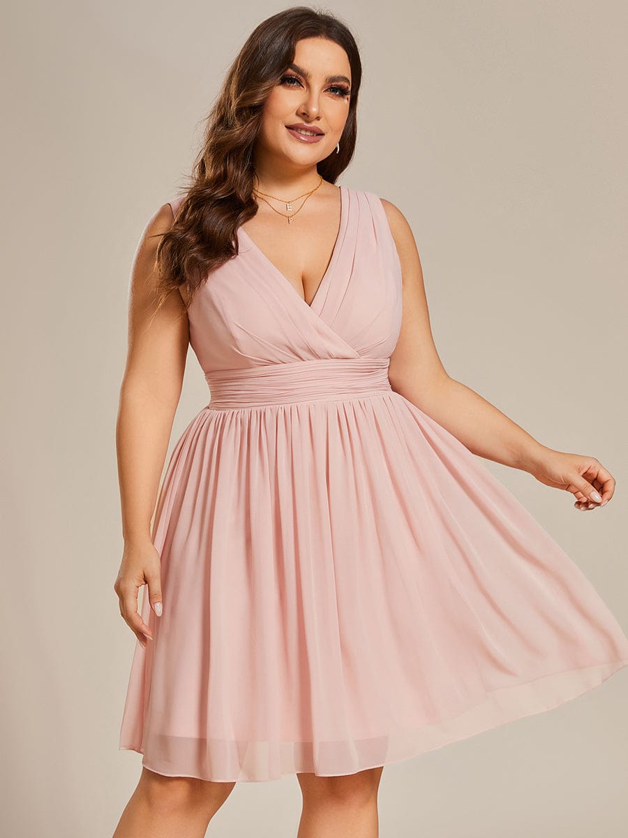 Plus Size Chiffon Sleeveless V Neck Short Bridesmaid Dress Wedding Party Guest Dresses Gowns