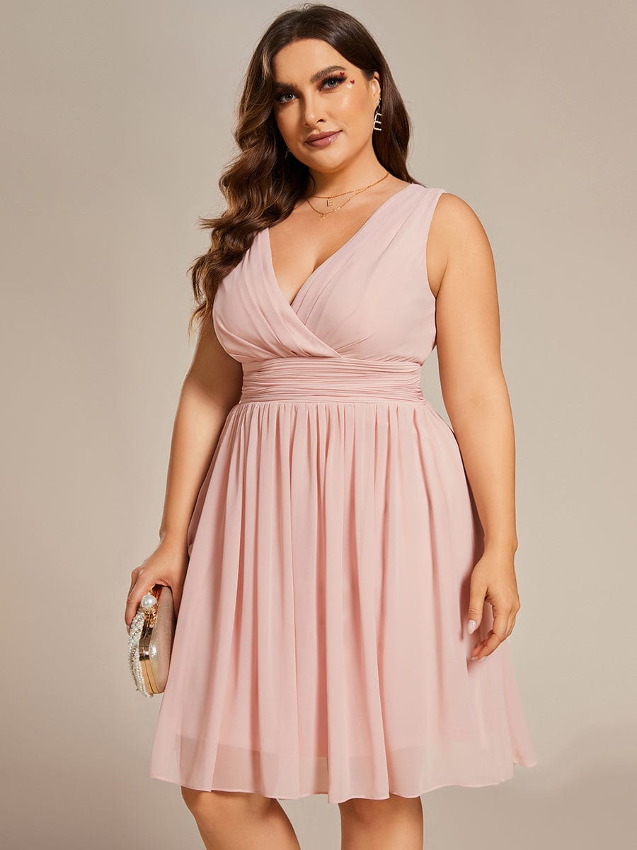 Plus Size Chiffon Sleeveless V Neck Short Bridesmaid Dress Wedding Party Guest Dresses Gowns