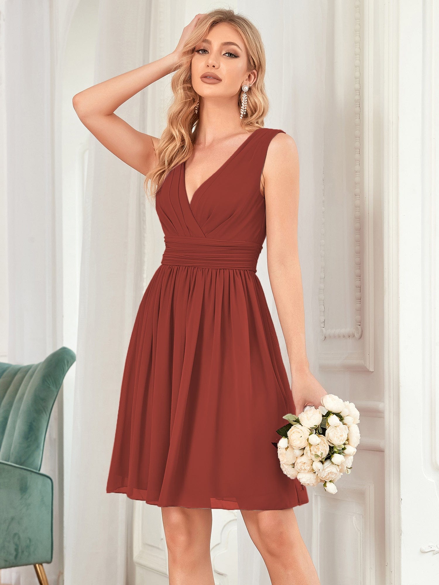 Custom Size Women Sleeveless V Neck Short Bridesmaid Dress Junior Party Prom Dresses