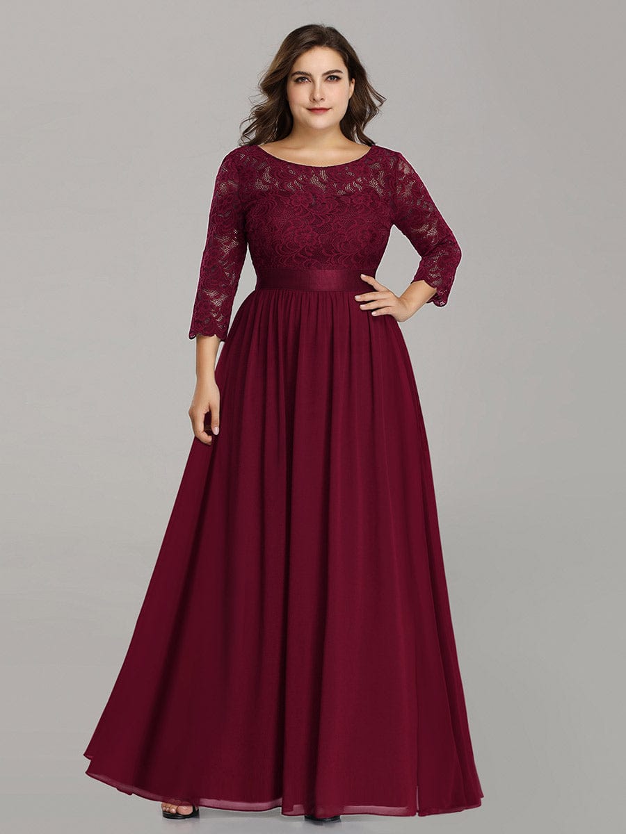 Custom Size See-Through Maxi Lace Prom Evening Dress with Half Sleeve Mother of the Bride Gowns