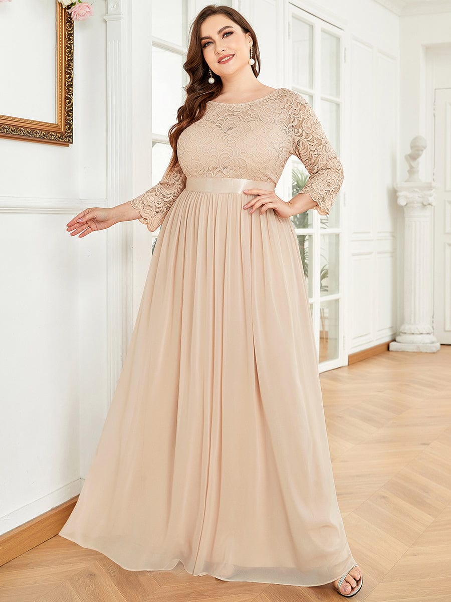 Custom Size See-Through Maxi Lace Prom Evening Dress with Half Sleeve Mother of the Bride Gowns