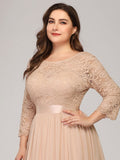 Custom Size See-Through Maxi Lace Prom Evening Dress with Half Sleeve Mother of the Bride Gowns