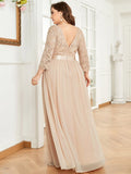 Custom Size See-Through Maxi Lace Prom Evening Dress with Half Sleeve Mother of the Bride Gowns