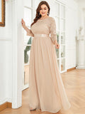 Custom Size See-Through Maxi Lace Prom Evening Dress with Half Sleeve Mother of the Bride Gowns