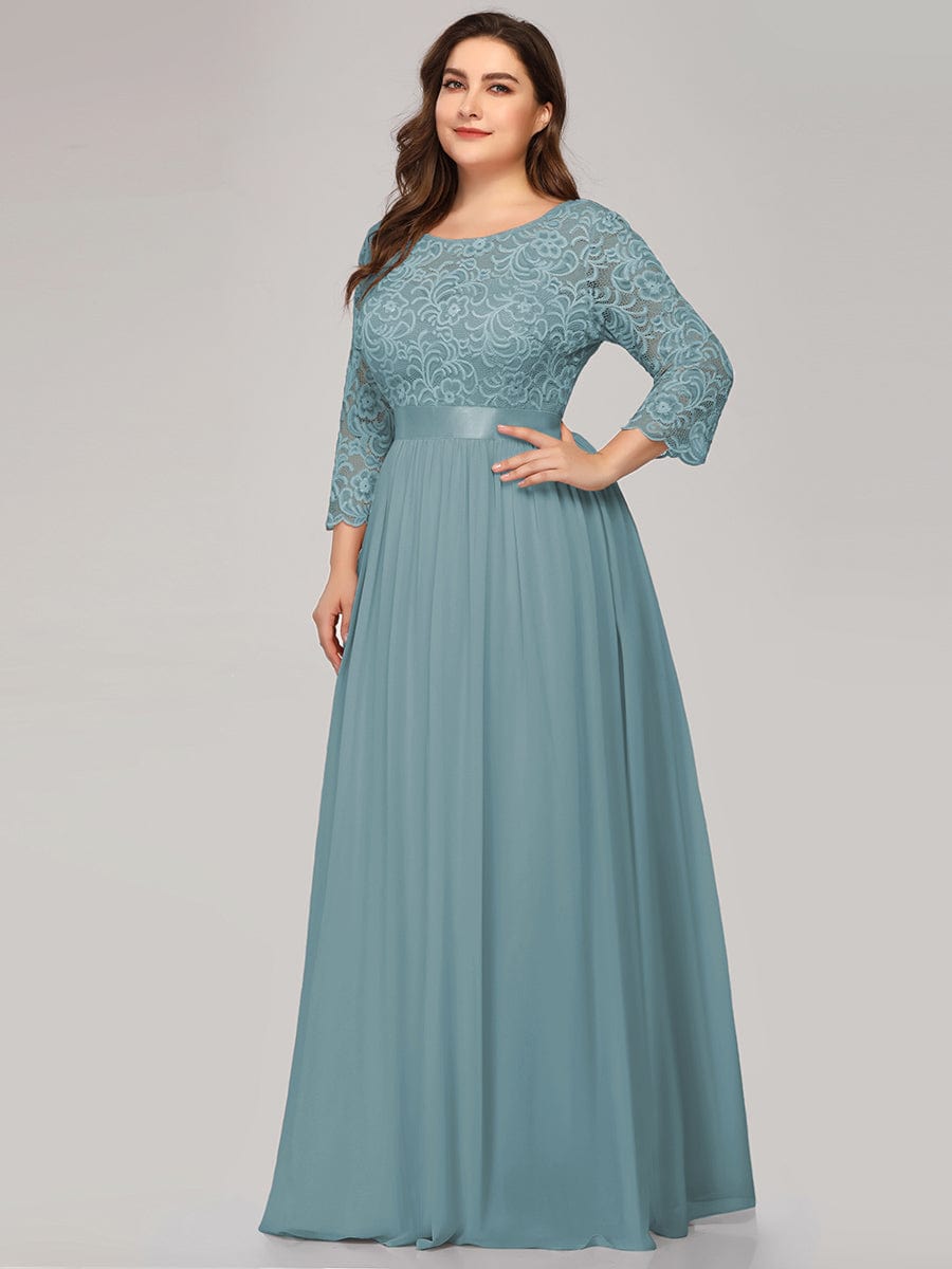 Custom Size See-Through Maxi Lace Prom Evening Dress with Half Sleeve Mother of the Bride Gowns
