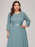 Custom Size See-Through Maxi Lace Prom Evening Dress with Half Sleeve Mother of the Bride Gowns
