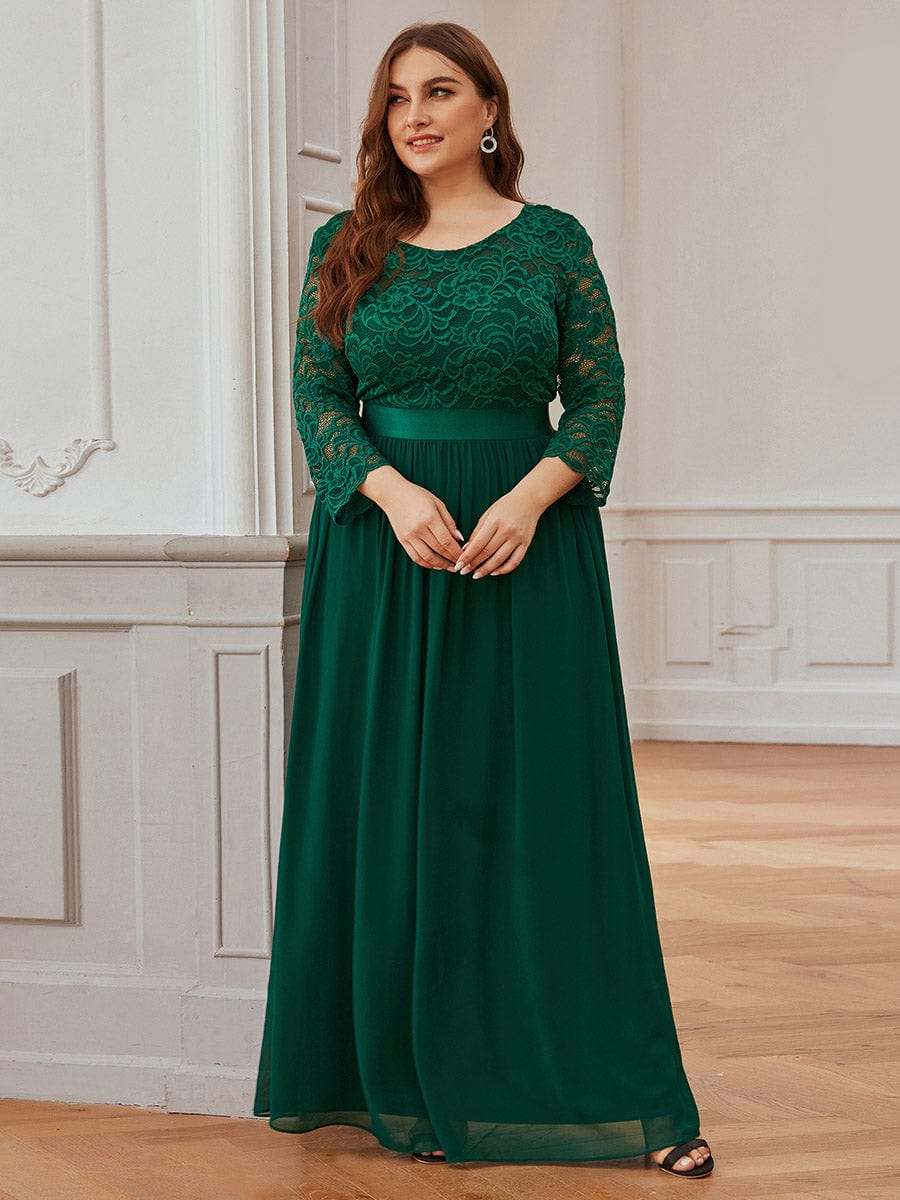 Custom Size See-Through Maxi Lace Prom Evening Dress with Half Sleeve Mother of the Bride Gowns