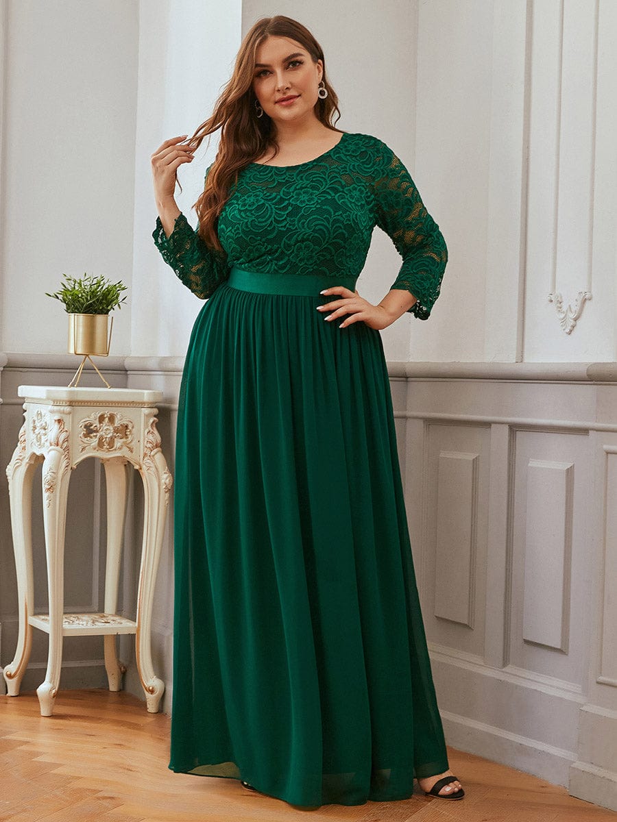 Custom Size See-Through Maxi Lace Prom Evening Dress with Half Sleeve Mother of the Bride Gowns