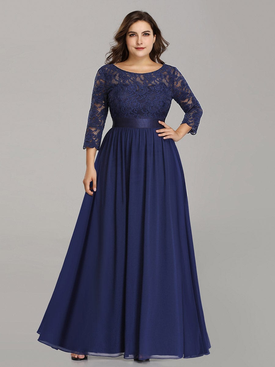 Custom Size See-Through Maxi Lace Prom Evening Dress with Half Sleeve Mother of the Bride Gowns