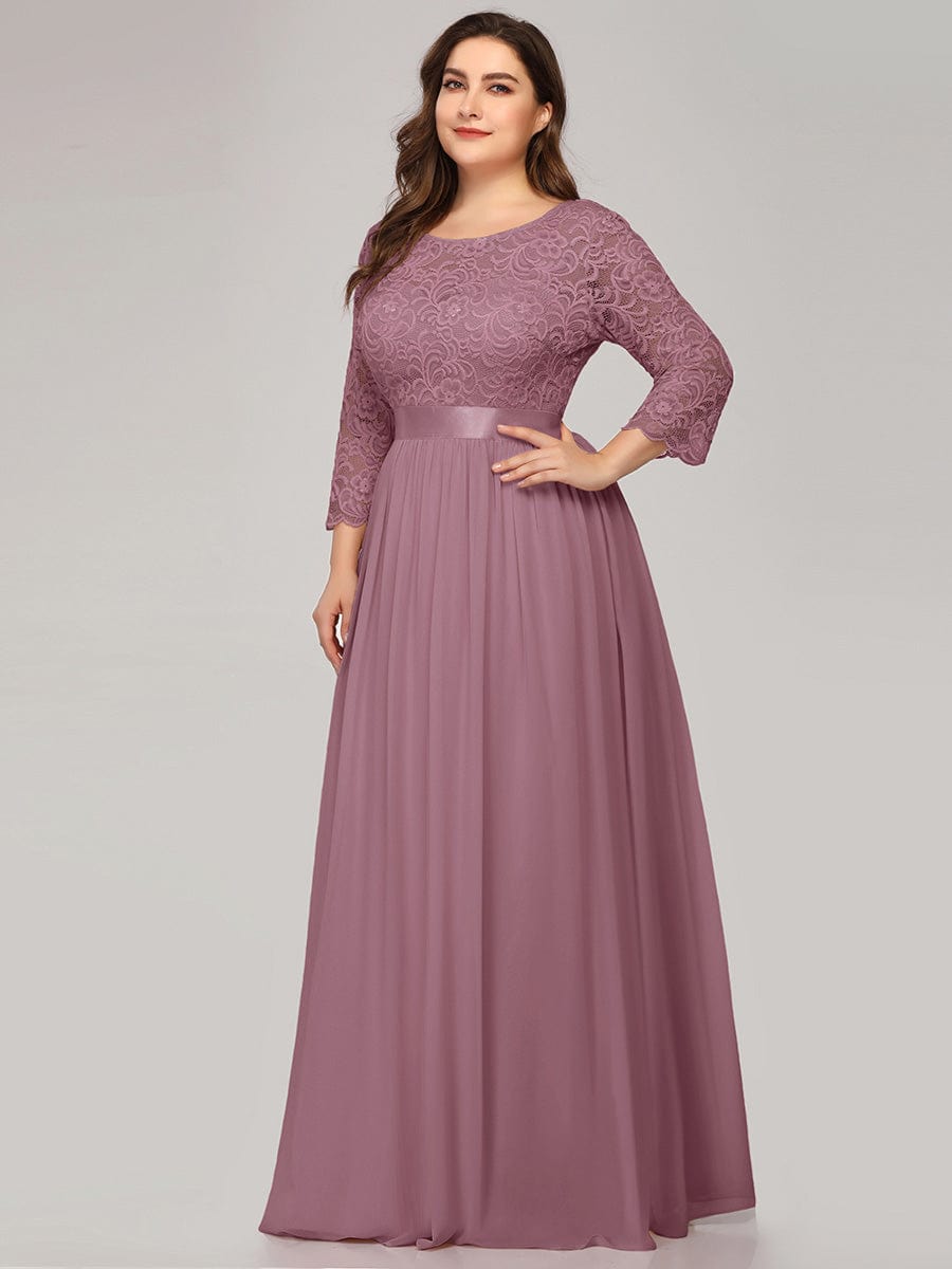 Custom Size See-Through Maxi Lace Prom Evening Dress with Half Sleeve Mother of the Bride Gowns