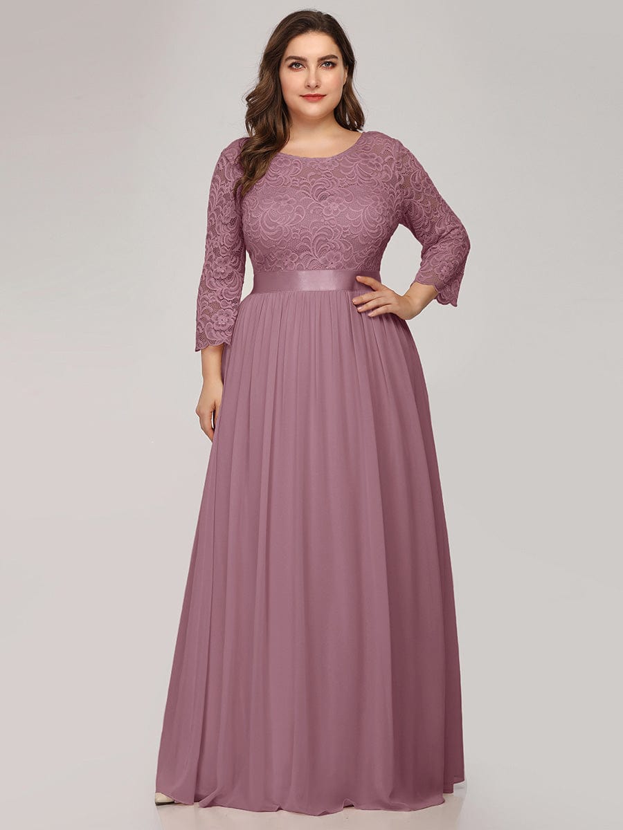 Custom Size See-Through Maxi Lace Prom Evening Dress with Half Sleeve Mother of the Bride Gowns