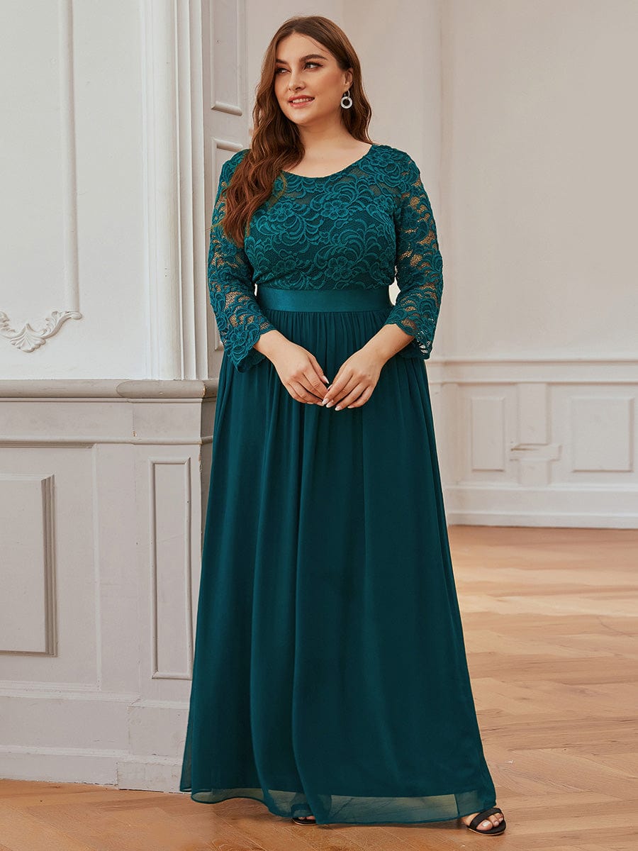 Custom Size See-Through Maxi Lace Prom Evening Dress with Half Sleeve Mother of the Bride Gowns