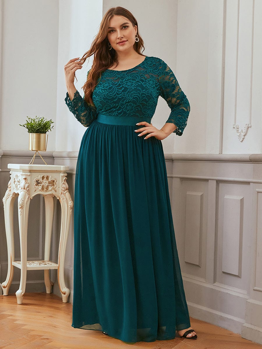 Custom Size See-Through Maxi Lace Prom Evening Dress with Half Sleeve Mother of the Bride Gowns