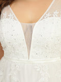 Maxi Langes Elegantes Ätherisches Tüll Brautkleid mit Spitze Brautkleider Weiß Elfenbein Kleider