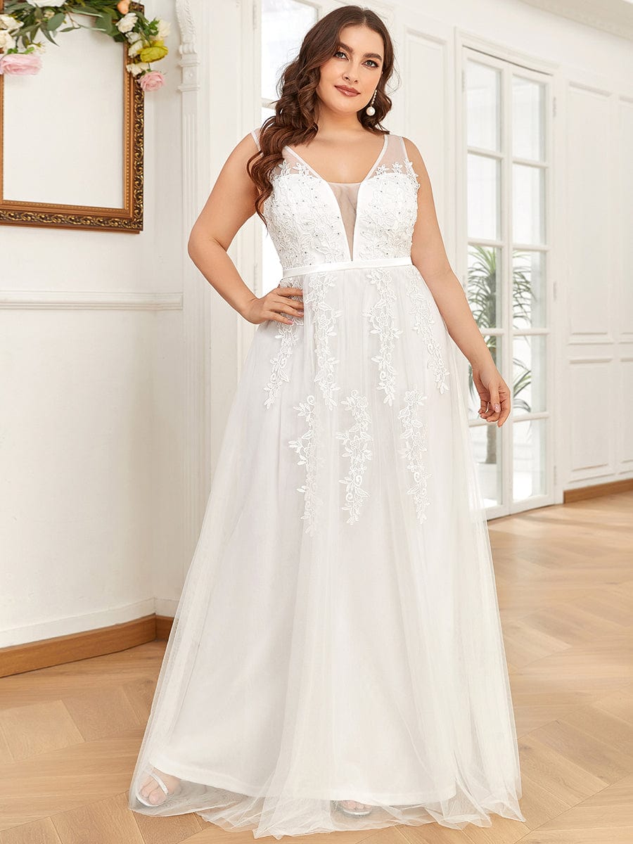 Maxi Langes Elegantes Ätherisches Tüll Brautkleid mit Spitze Brautkleider Weiß Elfenbein Kleider