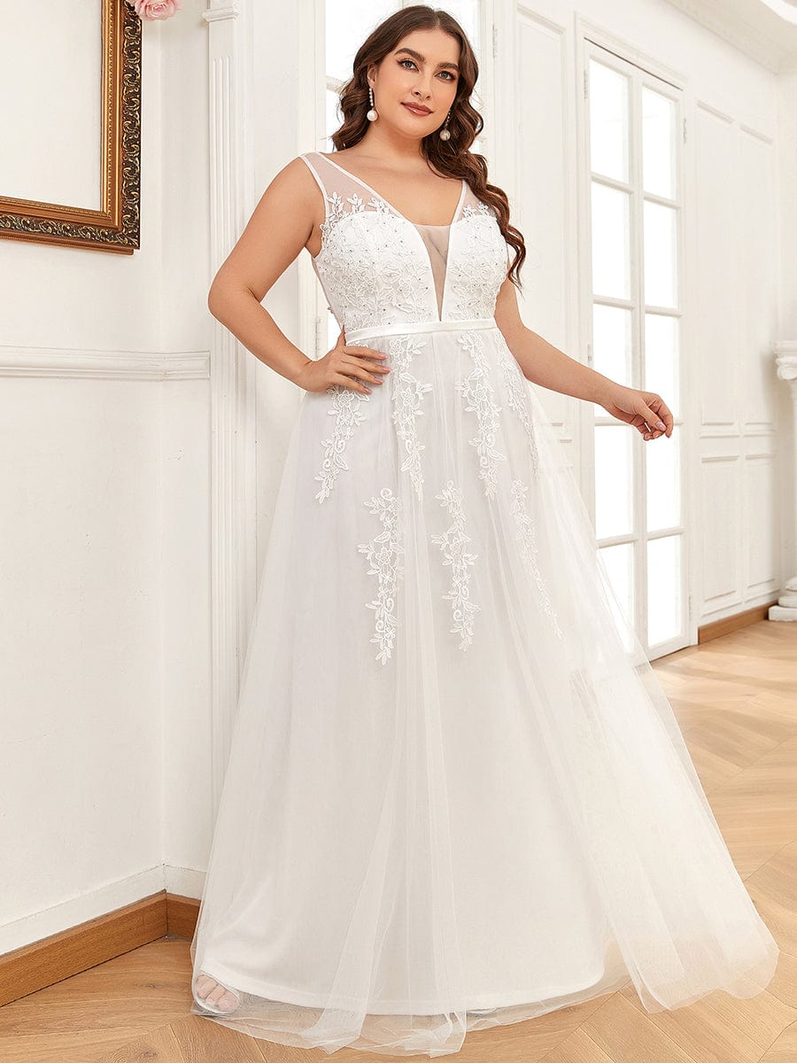Maxi Langes Elegantes Ätherisches Tüll Brautkleid mit Spitze Brautkleider Weiß Elfenbein Kleider