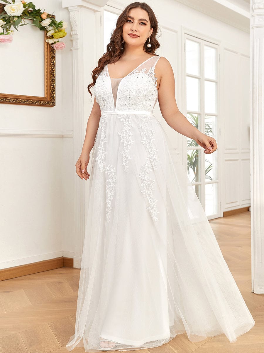 Maxi Langes Elegantes Ätherisches Tüll Brautkleid mit Spitze Brautkleider Weiß Elfenbein Kleider