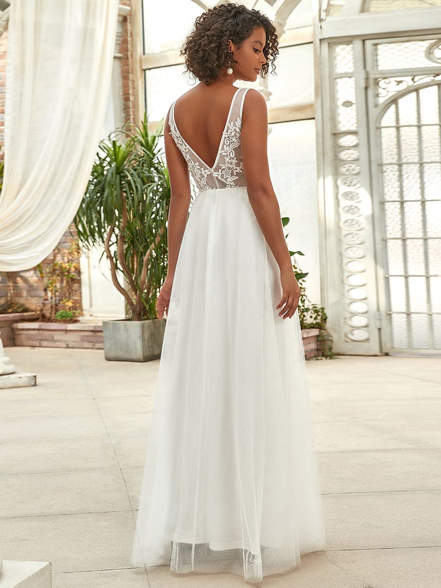 Maxi Langes Elegantes Ätherisches Tüll Brautkleid mit Spitze Brautkleider Weiß Elfenbein Kleider