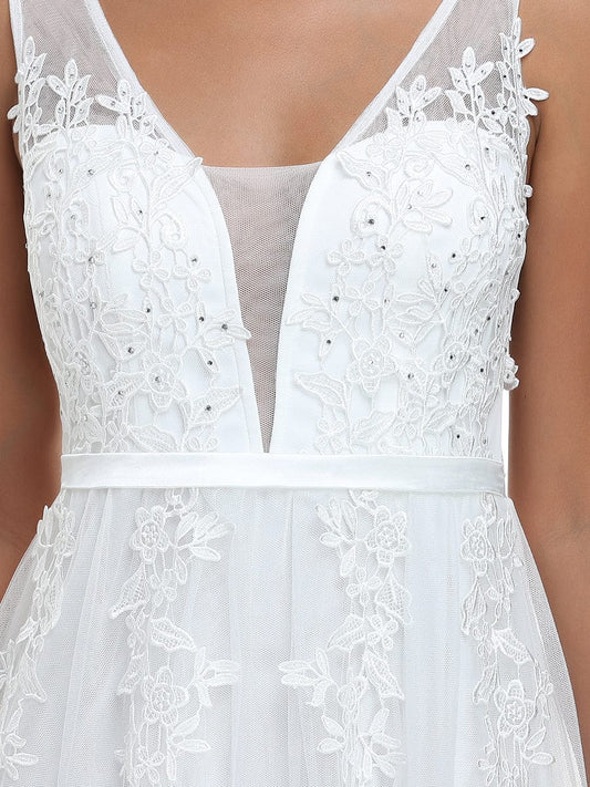 Maxi Langes Elegantes Ätherisches Tüll Brautkleid mit Spitze Brautkleider Weiß Elfenbein Kleider