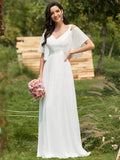 Elegant Cold Shoulder Flutter Sleeves Flowy Bridesmaid Dress Women's Formal Evening Dresses