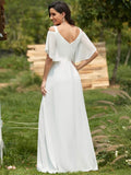 Elegant Cold Shoulder Flutter Sleeves Flowy Bridesmaid Dress Women's Formal Evening Dresses