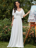 Elegant Cold Shoulder Flutter Sleeves Flowy Bridesmaid Dress Women's Formal Evening Dresses