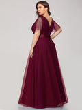 Vestido de dama de honor de tul con escote en V doble, largo hasta el suelo, manga corta, talla personalizada, vestido formal de noche