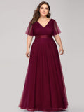 Vestido de dama de honor de tul con escote en V doble, largo hasta el suelo, manga corta, talla personalizada, vestido formal de noche