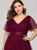Vestido de dama de honor de tul con escote en V doble, largo hasta el suelo, manga corta, talla personalizada, vestido formal de noche