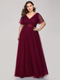 Vestido de dama de honor de tul con escote en V doble, largo hasta el suelo, manga corta, talla personalizada, vestido formal de noche