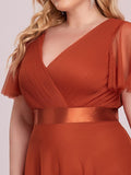 Vestido de dama de honor de tul con escote en V doble, largo hasta el suelo, manga corta, talla personalizada, vestido formal de noche