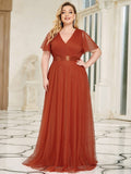 Vestido de dama de honor de tul con escote en V doble, largo hasta el suelo, manga corta, talla personalizada, vestido formal de noche