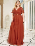 Vestido de dama de honor de tul con escote en V doble, largo hasta el suelo, manga corta, talla personalizada, vestido formal de noche