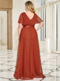 Vestido de dama de honor de tul con escote en V doble, largo hasta el suelo, manga corta, talla personalizada, vestido formal de noche