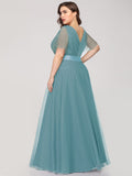Vestido de dama de honor de tul con escote en V doble, largo hasta el suelo, manga corta, talla personalizada, vestido formal de noche