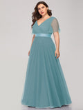 Vestido de dama de honor de tul con escote en V doble, largo hasta el suelo, manga corta, talla personalizada, vestido formal de noche