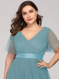 Vestido de dama de honor de tul con escote en V doble, largo hasta el suelo, manga corta, talla personalizada, vestido formal de noche