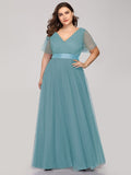 Vestido de dama de honor de tul con escote en V doble, largo hasta el suelo, manga corta, talla personalizada, vestido formal de noche