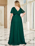 Vestido de dama de honor de tul con escote en V doble, largo hasta el suelo, manga corta, talla personalizada, vestido formal de noche