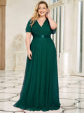 Vestido de dama de honor de tul con escote en V doble, largo hasta el suelo, manga corta, talla personalizada, vestido formal de noche