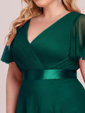 Vestido de dama de honor de tul con escote en V doble, largo hasta el suelo, manga corta, talla personalizada, vestido formal de noche