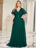 Vestido de dama de honor de tul con escote en V doble, largo hasta el suelo, manga corta, talla personalizada, vestido formal de noche