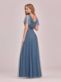 Vestido de dama de honor de tul con escote en V doble, largo hasta el suelo, manga corta, talla personalizada, vestido formal de noche