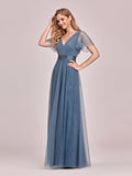 Vestido de dama de honor de tul con escote en V doble, largo hasta el suelo, manga corta, talla personalizada, vestido formal de noche