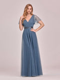 Vestido de dama de honor de tul con escote en V doble, largo hasta el suelo, manga corta, talla personalizada, vestido formal de noche