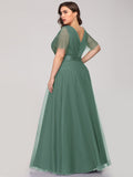 Vestido de dama de honor de tul con escote en V doble, largo hasta el suelo, manga corta, talla personalizada, vestido formal de noche