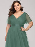 Vestido de dama de honor de tul con escote en V doble, largo hasta el suelo, manga corta, talla personalizada, vestido formal de noche