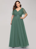 Vestido de dama de honor de tul con escote en V doble, largo hasta el suelo, manga corta, talla personalizada, vestido formal de noche